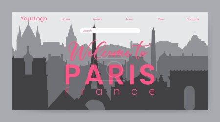 Ilustración de Silueta de París Francia, landing page, ilustración vectorial - Imagen libre de derechos