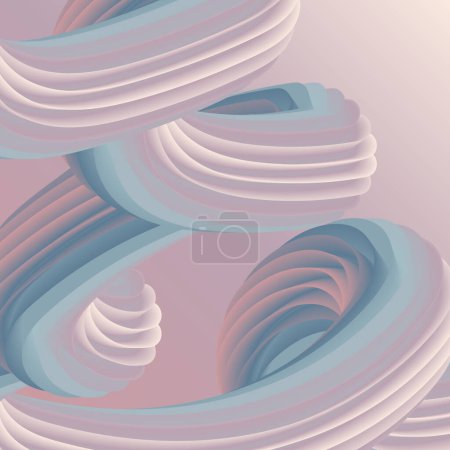 Téléchargez les illustrations : Fond abstrait avec ligne torsadée dégradée et forme spirale. Onde d'écoulement fluide à effet 3D beige. Illustration vectorielle - en licence libre de droit