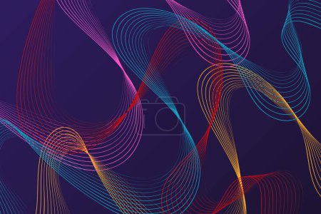 Illustration for A vibrant purple background is adorned with a variety of colorful lines that intersect and overlap - Royalty Free Image