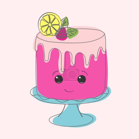 Ilustración de Un pastel rosado pintado a mano rematado con una rodaja de limón fresco, añadiendo un toque cítrico y picante al dulce. El pastel se ve delicioso y visualmente atractivo - Imagen libre de derechos