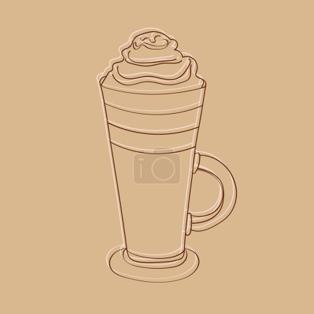 Téléchargez les illustrations : Illustration dessinée à la main d'une tasse à café sur fond brun. Le croquis présente des détails complexes et des ombres, créant une apparence réaliste de la tasse - en licence libre de droit