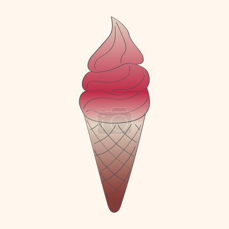 A pink doodle ice cream cone stands against a plain white background. The cone is filled with a swirl of pink ice cream, giving it a playful and delicious look