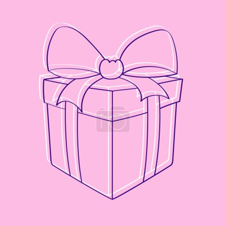 Illustration for A pink box decorated with a bow on top, sitting on a flat surface. The box appears to be hand-painted with doodle designs - Royalty Free Image