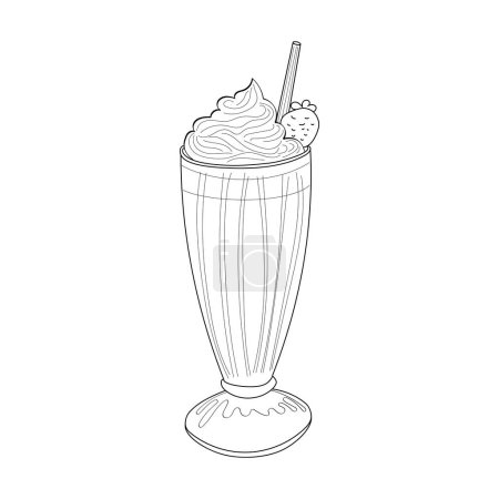 Illustration for Milkshake in a clear glass, showcasing the creamy texture and colorful layers of the beverage. The glass is filled with a mixture of milk, and ice cream, topped with whipped cream and a cherry on top - Royalty Free Image
