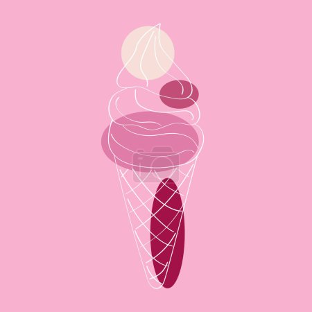 Illustration for A pink ice cream cone with two scoops of delicious ice cream is displayed. The ice cream melts slightly in the warmth, creating a tempting treat - Royalty Free Image