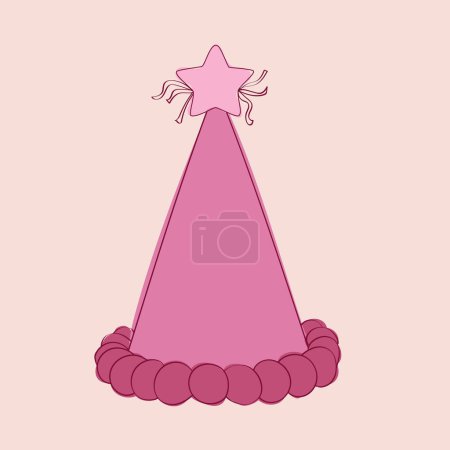 Ein handbemalter rosafarbener Partyhut mit einem Stern darauf. Der Hut ist skurril und festlich, perfekt für das Hinzufügen von Farbe und Spaß zu jeder Feier