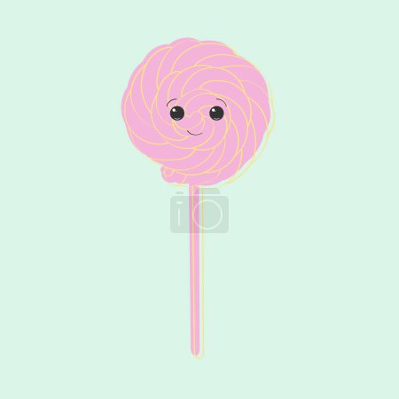 Illustration for A pink lollipop with a hand-painted emoticon on it stands out against a simple background. The bright and cheerful design adds a touch of fun to the sweet treat - Royalty Free Image