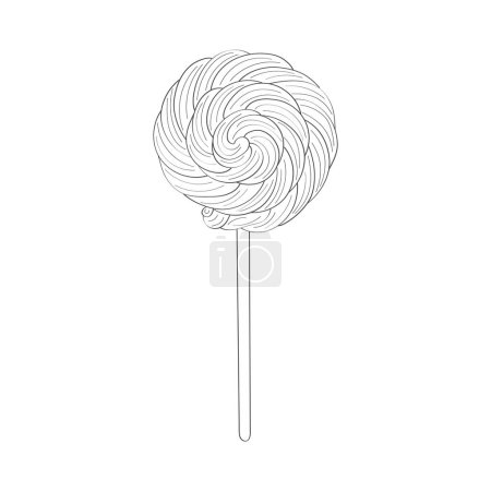 Illustration for This hand-drawn illustration depicts a lollipop on a stick. The lollipop features swirls against a simple background - Royalty Free Image