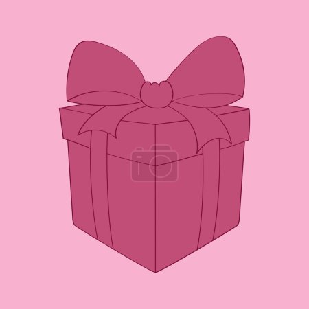 Ilustración de Una caja rosa con un lazo decorativo en la parte superior, pintado a mano con diseños de garabatos. La caja es el foco principal de la imagen, mostrando su color vibrante y su intrincado arco - Imagen libre de derechos