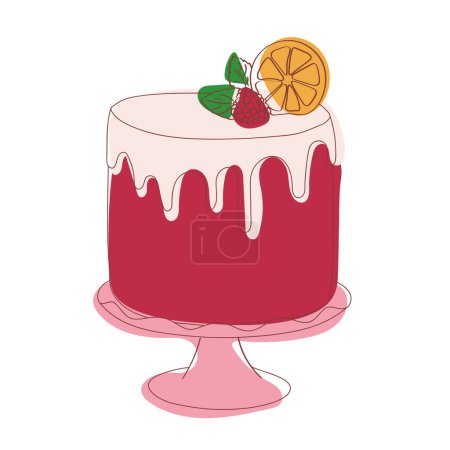 Téléchargez les illustrations : Un gâteau rouge avec glaçage blanc est surmonté d'une tranche d'orange, créant un dessert saisissant et vibrant. Le gâteau a l'air délicieux et invitant, parfait pour une occasion spéciale ou une célébration - en licence libre de droit