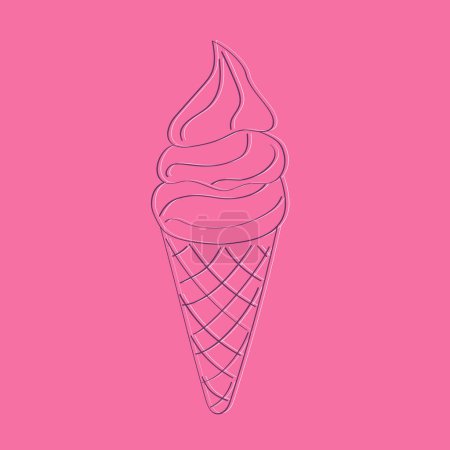 Téléchargez les illustrations : Un cône de crème glacée de style gribouillis est représenté sur un fond rose vif. Le cône est rempli de tourbillons de crème glacée aux couleurs pastel, créant une image ludique et délicieuse - en licence libre de droit