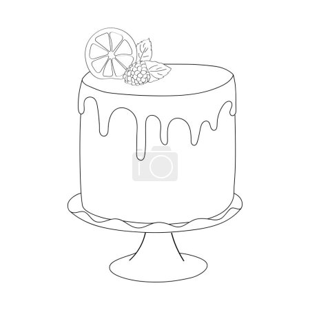 Ilustración de Un pastel de garabatos pintado a mano con una rodaja de limón colocada encima. El pastel está decorado con glaseado colorido y espolvoreado, perfecto para una ocasión festiva - Imagen libre de derechos