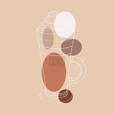 Ilustración de Una taza llena de café, que contiene varias bolas de colores flotando en el interior. Las bolas añaden un toque de color y diversión al café - Imagen libre de derechos