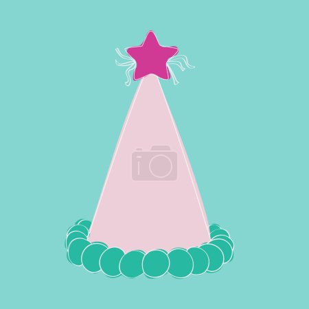 Illustration for A pink hat featuring a cute star decoration on top. The hat exudes a vibrant and celebratory vibe, perfect for a birthday party or special occasion - Royalty Free Image