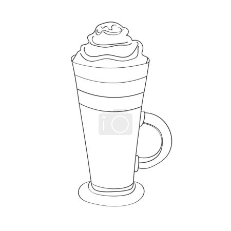 Téléchargez les illustrations : Une tasse de café est montrée avec une cuillerée de crème fouettée sur le dessus, créant une présentation visuellement attrayante - en licence libre de droit