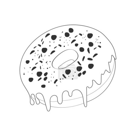 A hand-drawn doodle of a delicious donut covered with colorful icing and sprinkles. The illustration showcases the intricate details of the sweet treat
