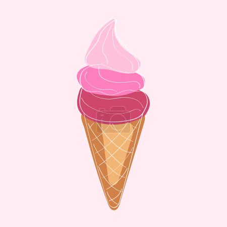 Téléchargez les illustrations : Un cône de crème glacée avec des tourbillons de garnitures roses et violettes, ajoute un éclat de couleur à la délicieuse friandise - en licence libre de droit