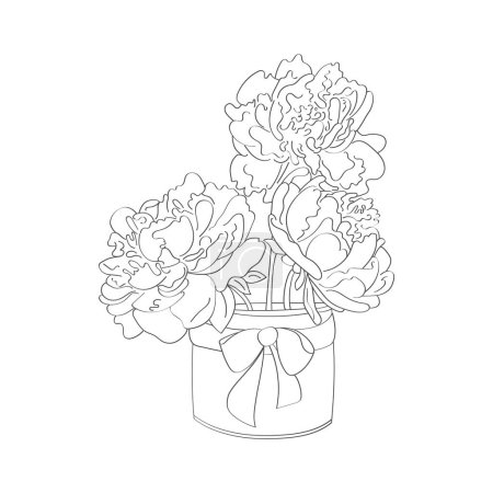 Illustration for A detailed drawing of a vase filled with blooming peonies. The flowers are intricately hand-painted, adding a realistic touch to the artwork - Royalty Free Image