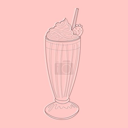 Illustration for A doodle of a milkshake with a straw, hand-painted with care and attention to detail. The drawing captures the essence of a refreshing drink ready to be enjoyed - Royalty Free Image