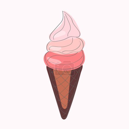 Téléchargez les illustrations : Un cône de crème glacée garni de glaçage rose, crée un régal doux et coloré. Le cône est tenu debout, mettant en valeur la texture crémeuse du dessert - en licence libre de droit