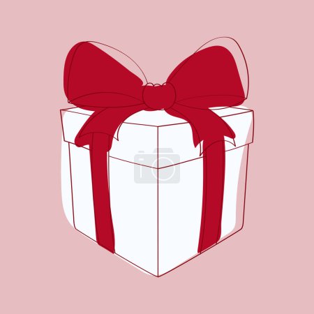 Una caja de cartón blanco con un vibrante lazo rojo en la parte superior, añade un toque de elegancia y festividad al envase. La caja parece estar pintada a mano con un diseño de garabato