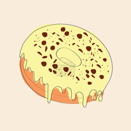Ilustración de Un delicioso donut cubierto de glaseado dulce y cubierto con chispas de chocolate - Imagen libre de derechos
