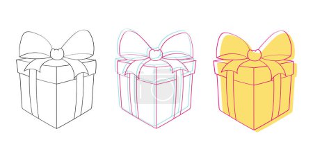Illustration for Three boxes in different colors each adorned with a decorative bow on top - Royalty Free Image