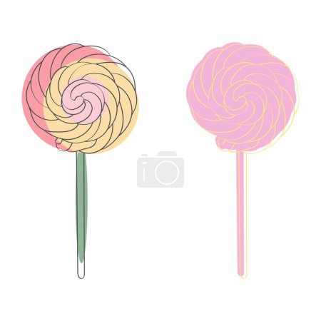 Illustration for Two colorful lollipops are positioned on top of each other, showing a simple and playful arrangement - Royalty Free Image
