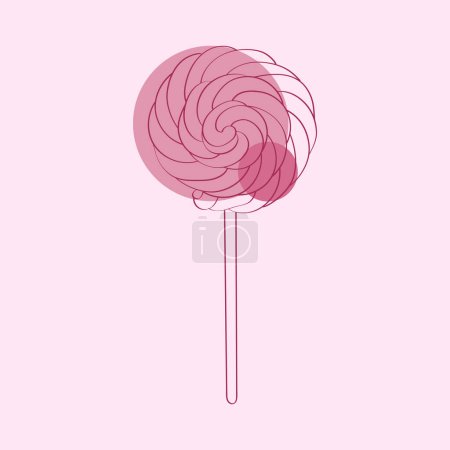Illustration for A pink lollipop stands out against a matching pink background, creating a sweet and colorful visual contrast. The round candy hue pops against the soft pastel backdrop - Royalty Free Image