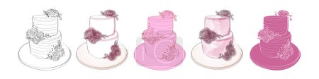 Différents types de gâteaux sont affichés sur un fond blanc propre. Les gâteaux varient en saveurs, formes et décorations, créant un éventail visuellement attrayant de friandises sucrées