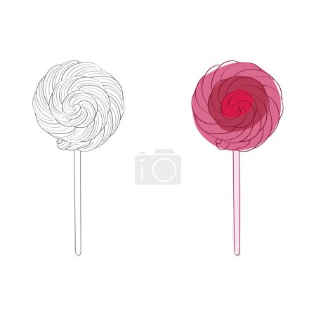 Illustration for Two colorful lollipops are stacked on white, creating a playful and sweet composition - Royalty Free Image