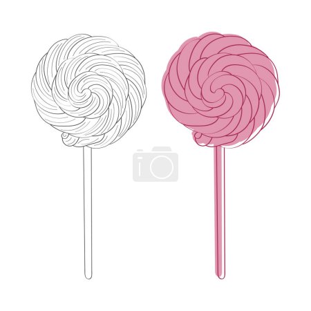 Illustration for Two colorful lollipops are placed on a clean white background. The lollipops are vibrant and eye-catching, creating a simple yet visually appealing composition - Royalty Free Image