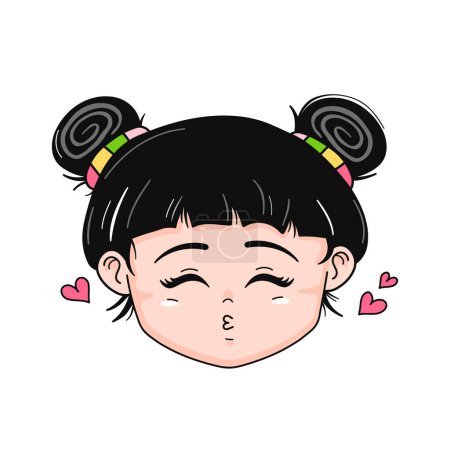 Illustration for Cute funny Anime Japan style girl face. Vector hand drawn cartoon kawaii character illustration logo icon. Cute Japan anime,manga girl,lady kiss cartoon kawaii concept - Royalty Free Image