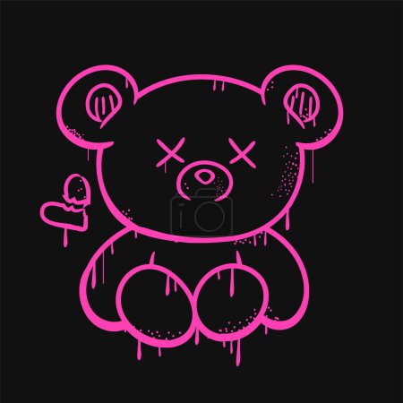 Ilustración de Pink dead bear toy print for t-shirt. Vector cartoon graffiti style logo icon. Print for poster,t-shirt,tee,logo,sticker concept - Imagen libre de derechos