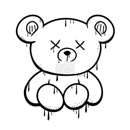 Ilustración de Dead bear toy print for t-shirt. Vector cartoon graffiti style logo icon. Print for poster,t-shirt,tee,logo,sticker concept - Imagen libre de derechos