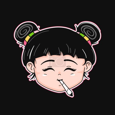 Illustration for Happy funny girl with joint. Vector hand drawn cartoon kawaii character illustration logo icon. Weed joint,cannabis cartoon kawaii concept - Royalty Free Image