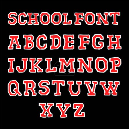 College style font.Vector hand drawn style illustration. Funny letters,abc,font concept