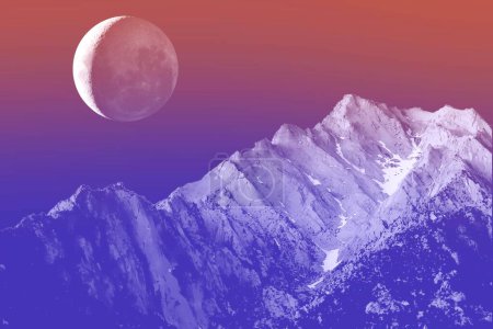 Photo for 3d rendered illustration of the moon over the mountains. Graphic background - Royalty Free Image