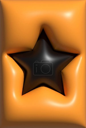 Photo for Black star on the orange background. 3d illustration. - Royalty Free Image