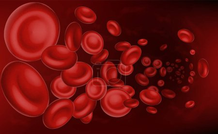 Ilustración de Células rojas de la sangre que fluyen, ilustración realista 3D del vector de cerca - Imagen libre de derechos