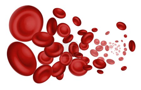 Ilustración de Células rojas de la sangre que fluyen en el fondo blanco, ilustración realista 3D del vector de cerca - Imagen libre de derechos