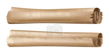 Illustration for Ancient Parchment Scrolls on white background, realistic vector illustration, vintage concept - Royalty Free Image