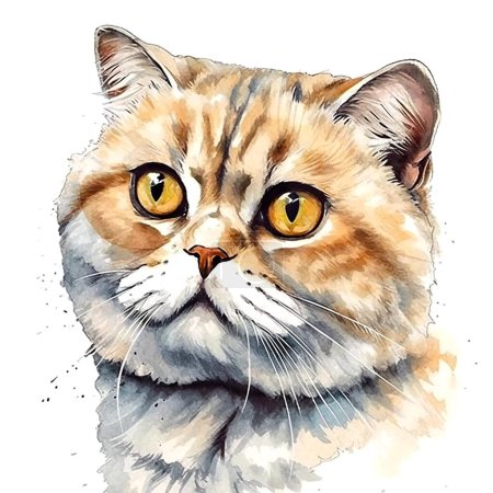 Téléchargez les photos : Portrait de chat. Illustration aquarelle numérique, isolée sur fond blanc. - en image libre de droit