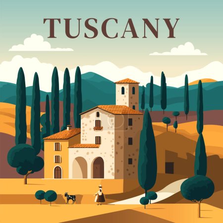 Téléchargez les photos : Toscane. Italie. Illustration vectorielle dans un style plat. - en image libre de droit