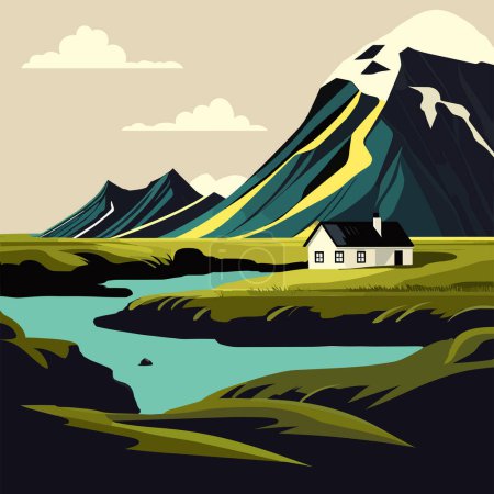 Téléchargez les photos : Beau paysage en Islande illustration vectorielle de style plat - en image libre de droit