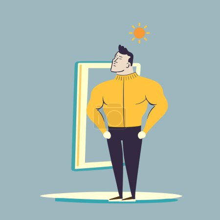 Illustration for A confident man looks in the mirror. Vector illustration. - Royalty Free Image