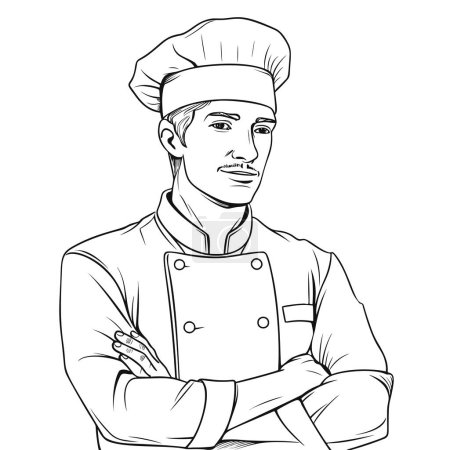 Téléchargez les photos : Illustration vectorielle d'un chef, cuisinier ou boulanger les bras croisés - en image libre de droit