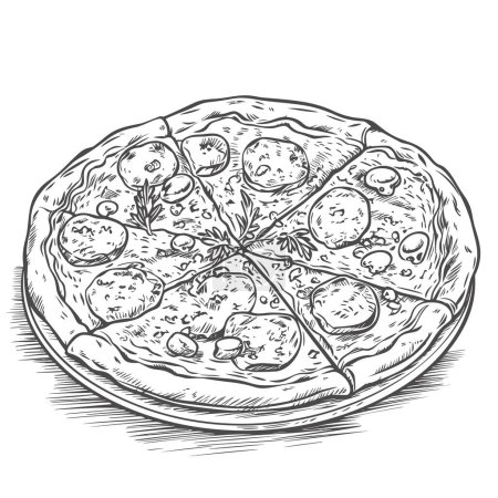 Téléchargez les photos : Pizza dessinée à la main isolée sur fond blanc. Illustration vectorielle dans le style croquis. - en image libre de droit