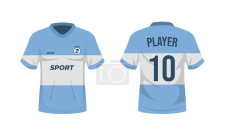 Fußballshirt isoliert auf weißem Hintergrund. Vorder- und Rückseite Fußballuniform. Sporthemd-Attrappe auf. Vektoraktie