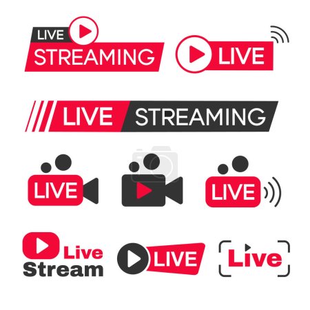 Live streaming icon set. Button symbols for TV, movies, shows. Vector stock